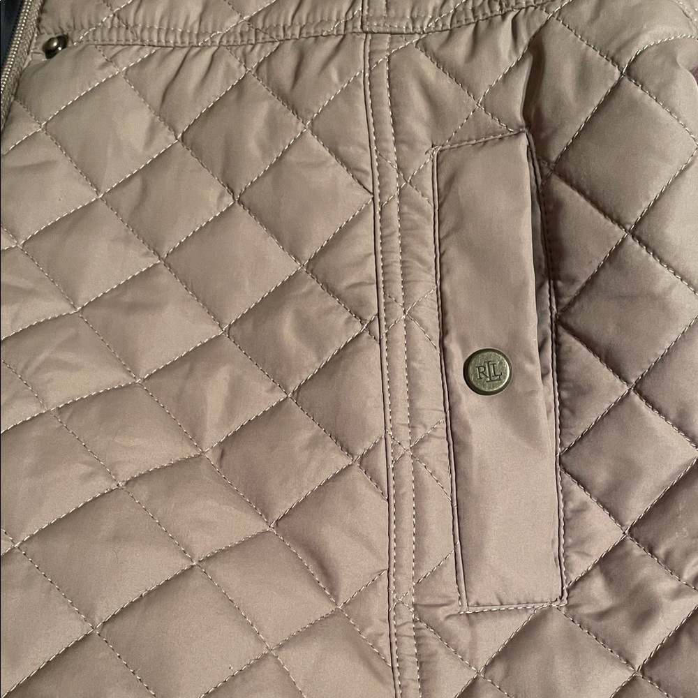 Lauren Ralph Lauren Faux-Leather-Trim Quilted Brown/Tan Jacket - Picture 8 of 15